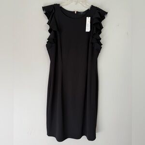 Tahari Black Ruffled Sheath Dress Size 12 NWT Cocktail LBD
